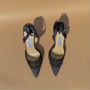 SOLD Jimmy Choo Black Mesh Bow Accent slingback pointed heels